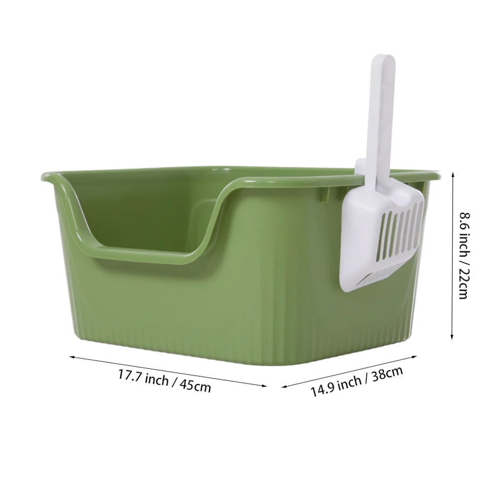 High-Sided Semi-Enclosed Cat Litter Box made from Durable Plastic | Scoop Included 10