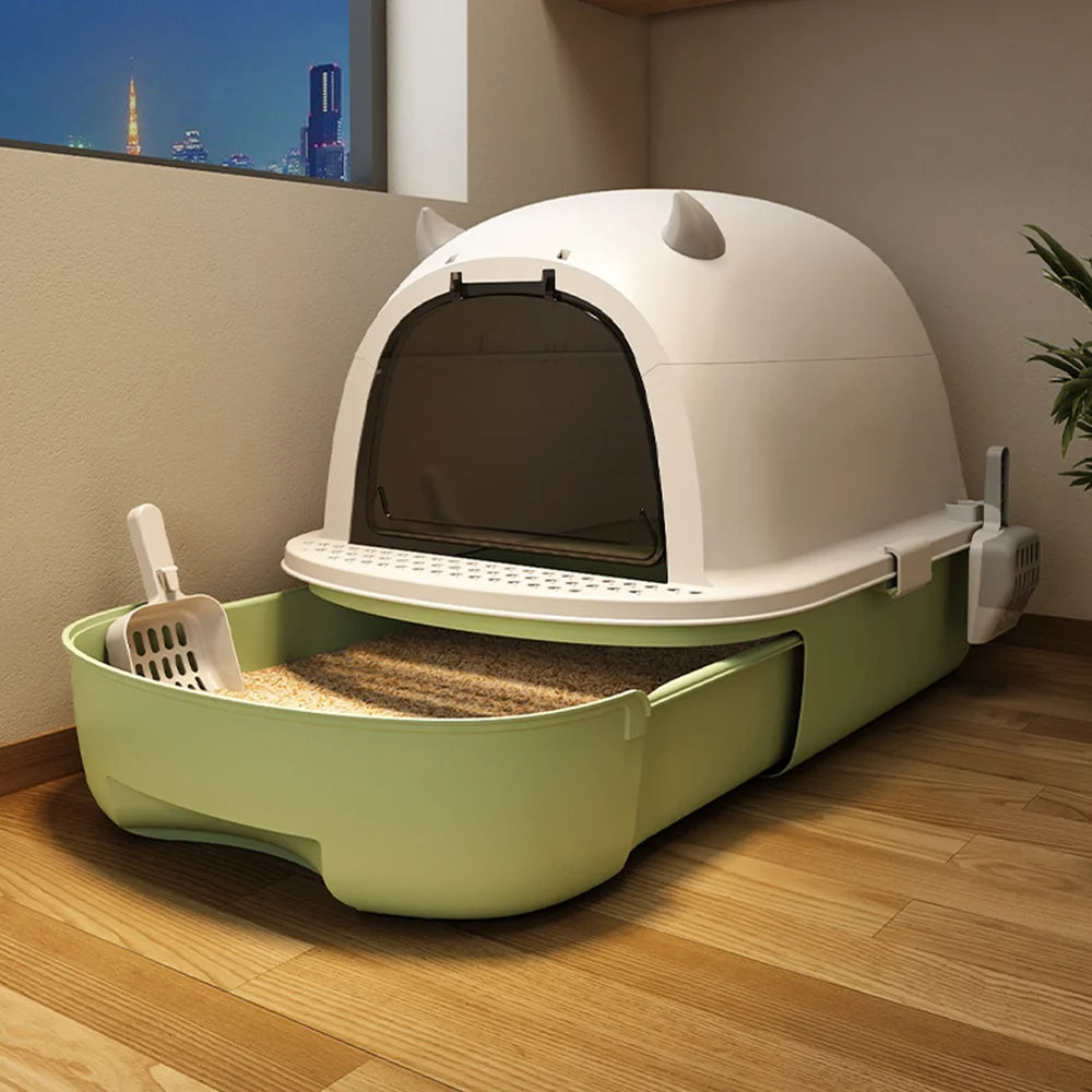 Enclosed Cat Litter Box with Swing Door & Pull-Out Tray Drawer | Scoop Included 11