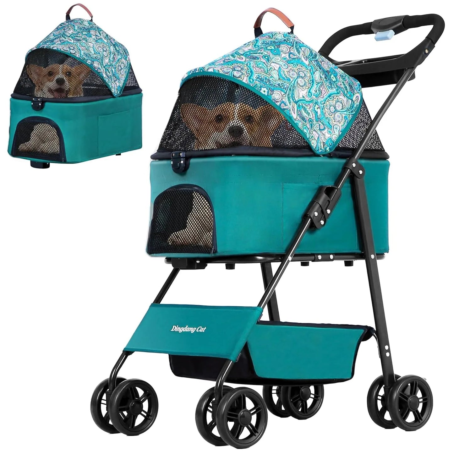 Foldable Dog Pushchair with Spacious Basket & Storage 4