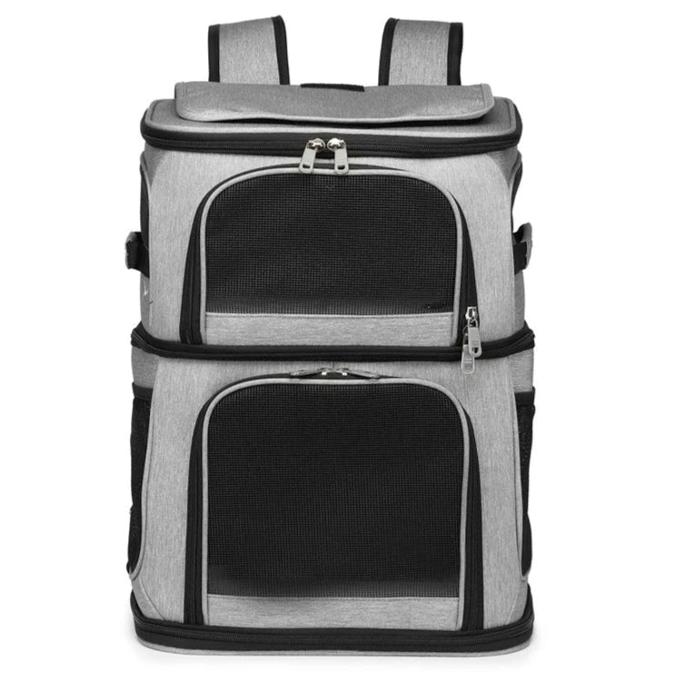 Ventilated Double Pet Carrier Backpack for Cats & Small Dogs with Two Compartments & Multiple Openings 4
