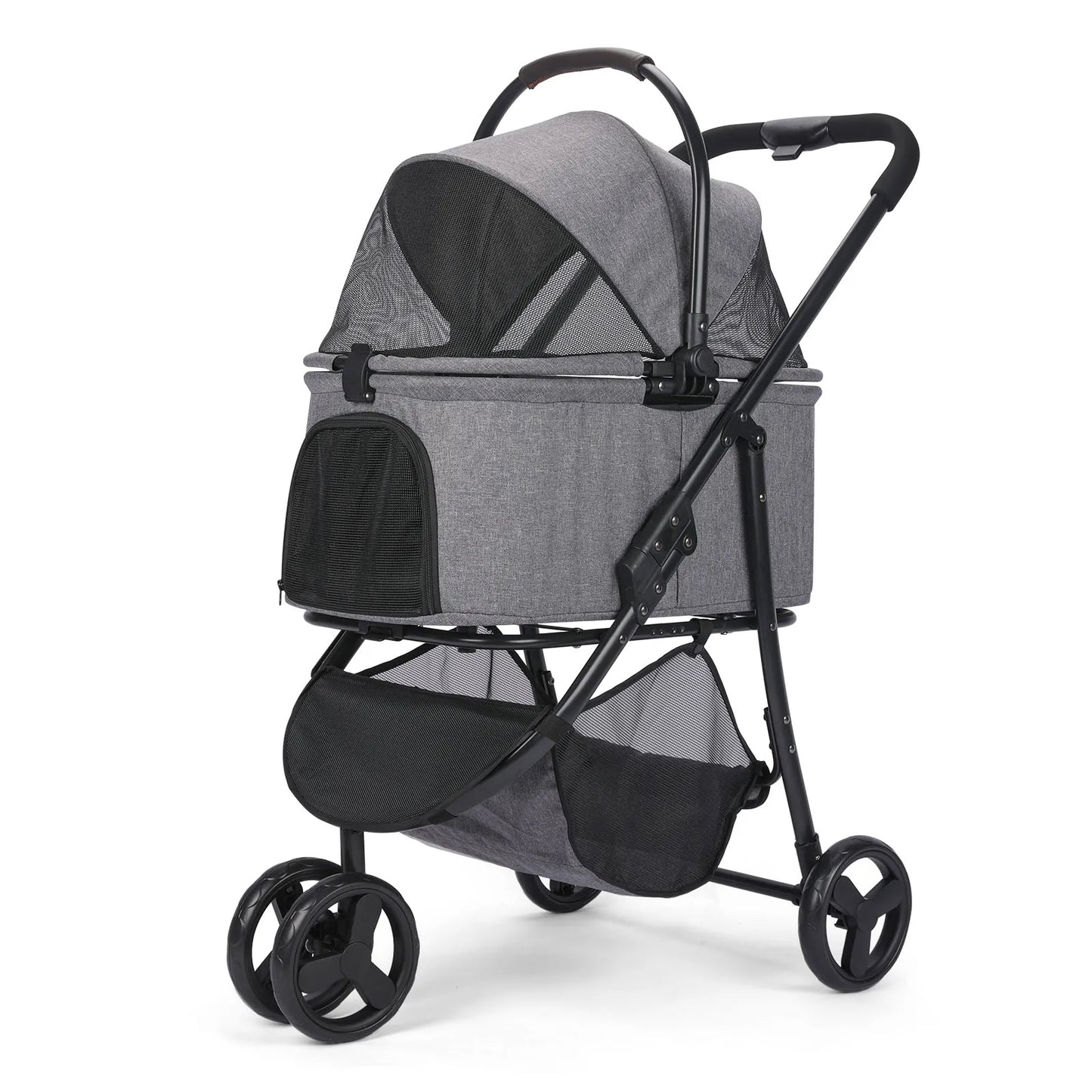 3-In-1 Foldable Dog Stroller with Detachable Carry Basket for Car Travel 1