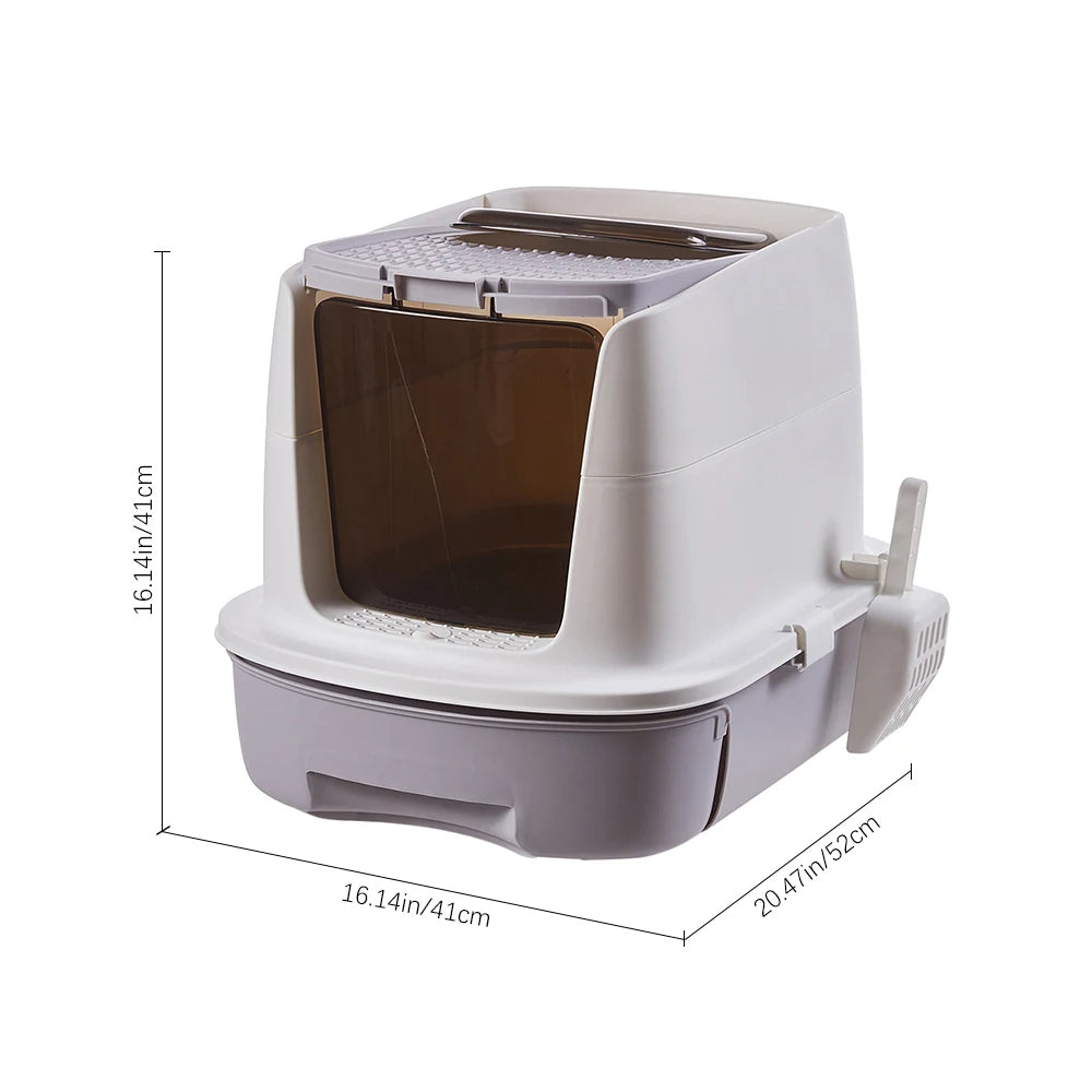 Spacious Enclosed Cat Litter Box with Flexible Lid Postioning & Pull-Out Tray 7