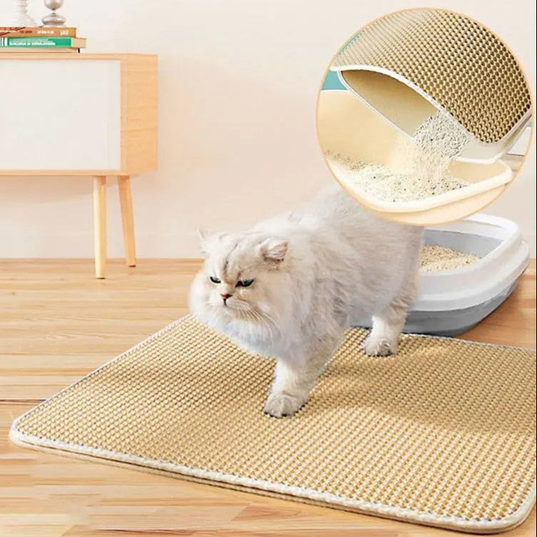 Honeycomb-Style Cat Litter Box Mat with Waterproof Double Layer to Trap Litter & Moisture