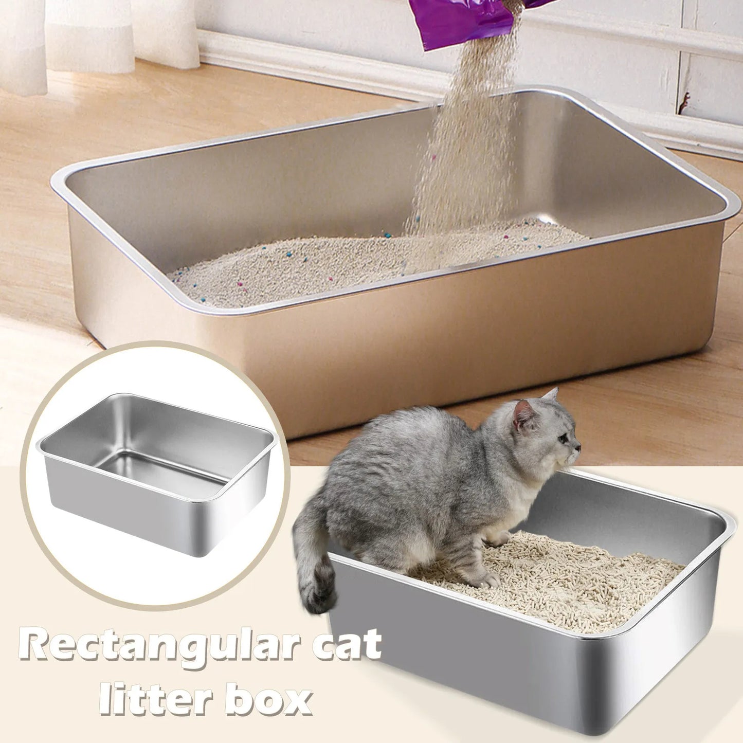 Deep-Sided Stainless Steel Cat Litter Tray 2