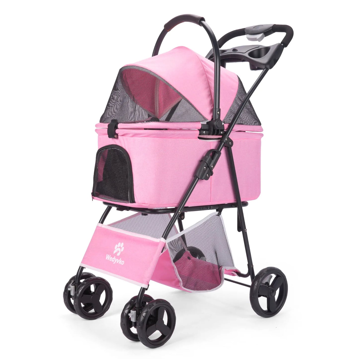 Convertible Canopy Dog Stroller with Detachable Carrier Basket Car Seat, Storage & Cup Holder 5