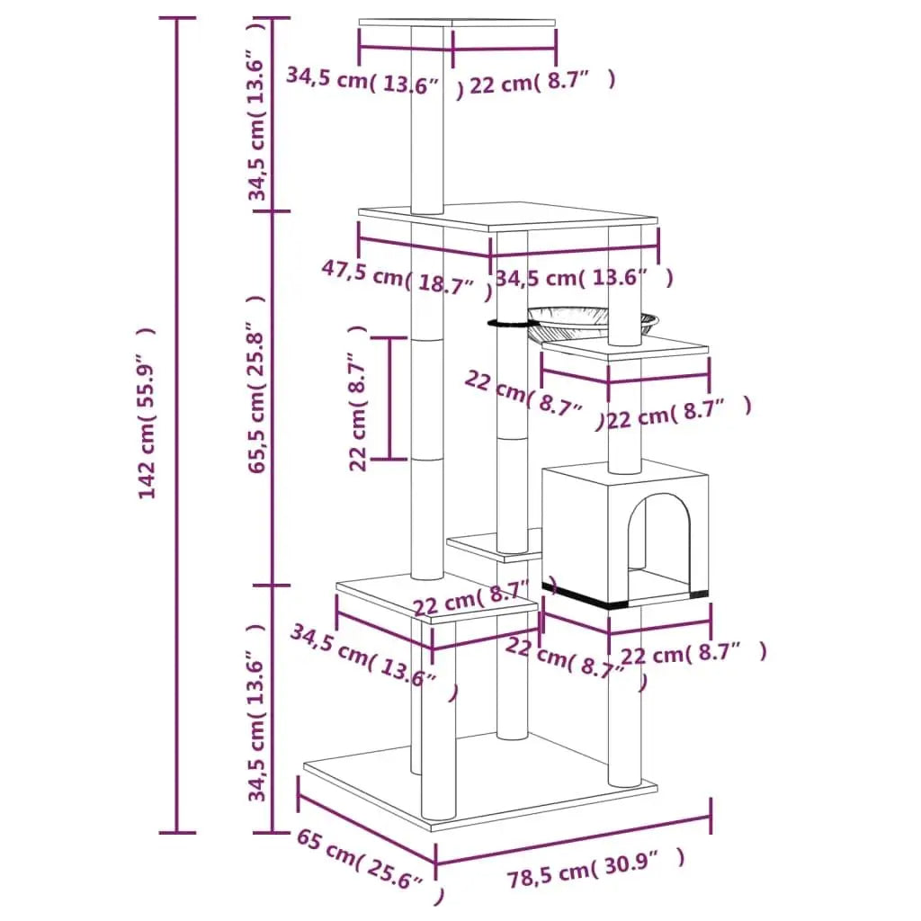 Plush Beige Multi-Perch Cat Tree with Condo, Basket & Scratching Posts 7