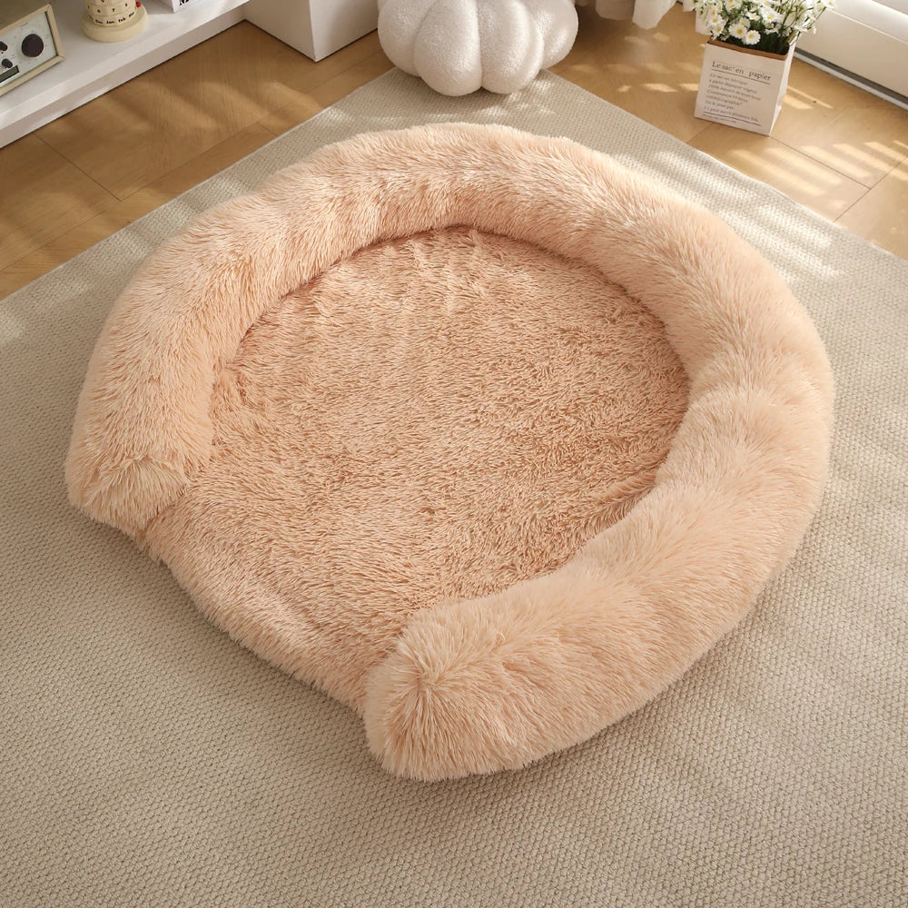 Plush Round Dog Bed with Bolster for Anti-Anxiety & Head Support 7