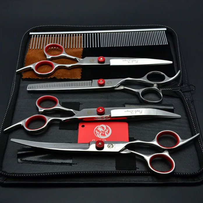 Professional Dog Grooming Scissors Set with Ergonomic Handles & Thinning Shears 3