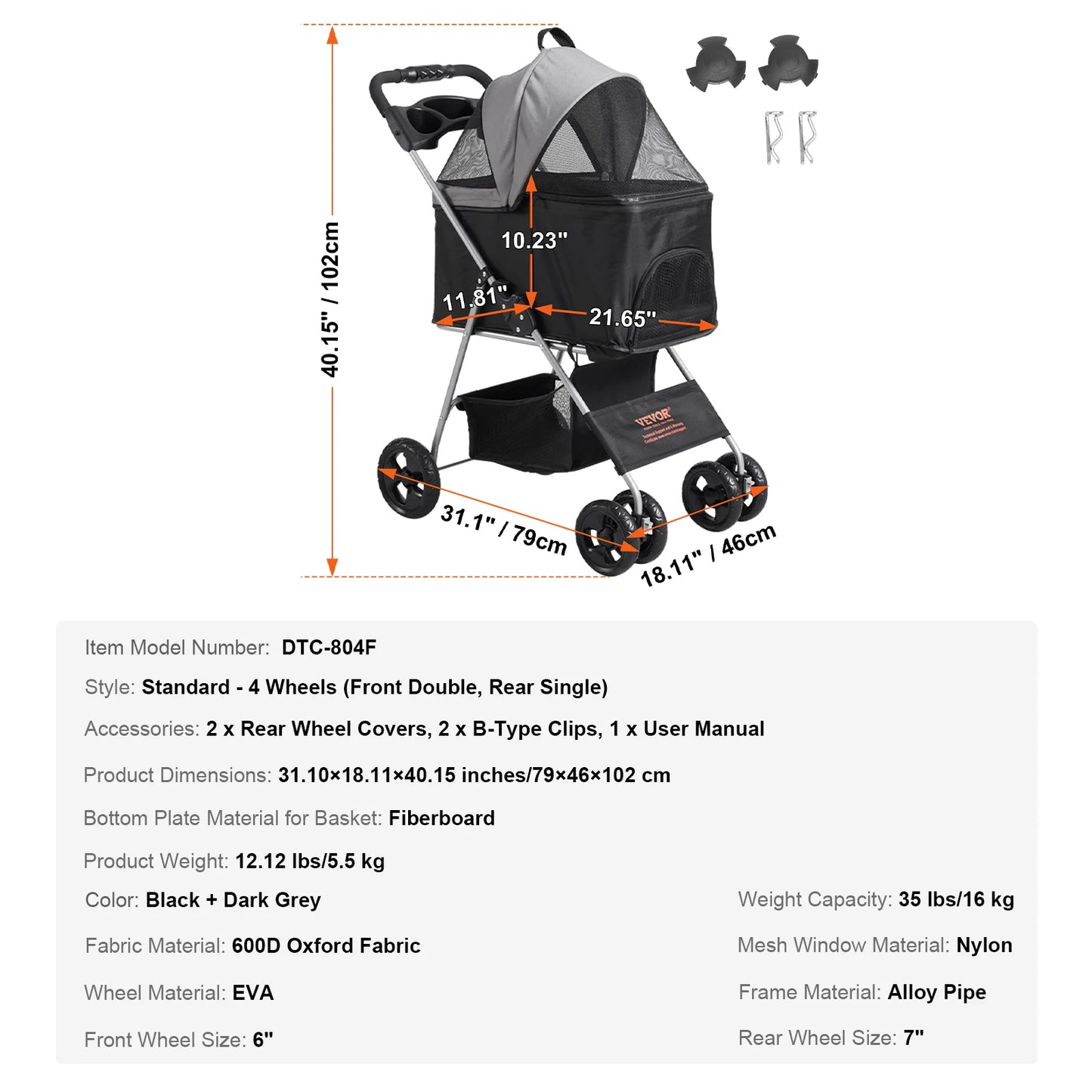 Small Dog 3-In-1 Quick-Folding Dog Stroller with Detachable Carry Basket for Car Travel 7