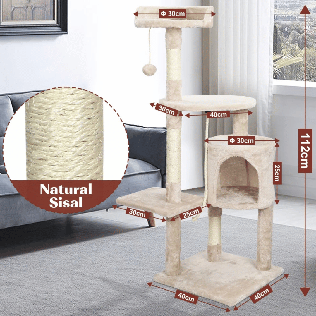 Soft & Sturdy Beige Cat Tree with Plush Perches & Condo 6