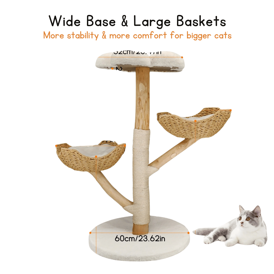 Solid Wood Cat Tree Tower with Plush Perch, Baskets & Scratching Post 14