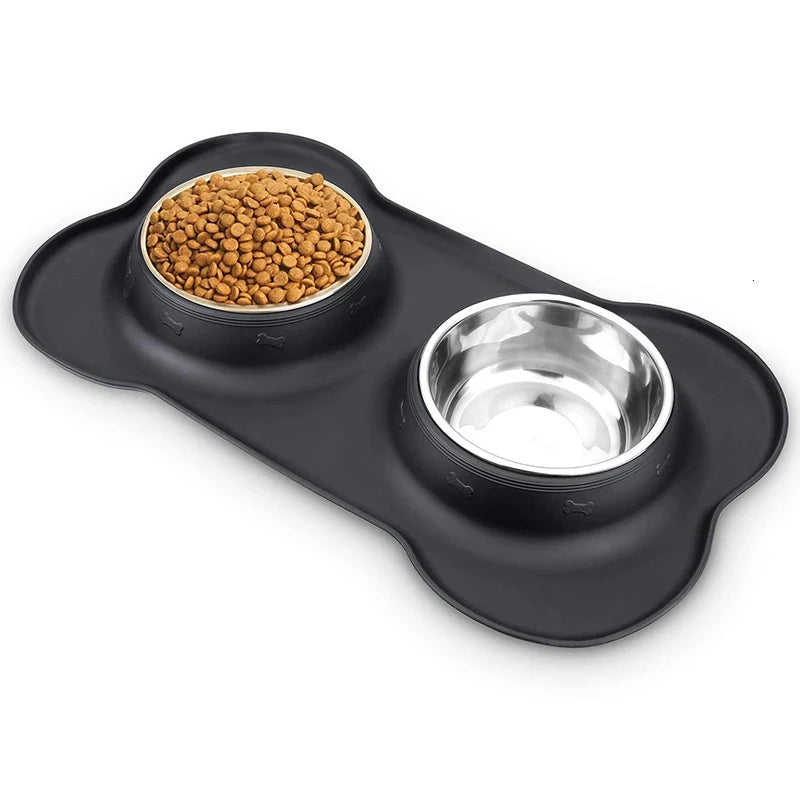 Stainless Steel Dog Bowls & Silicone Mat 3