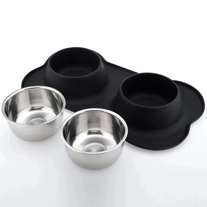 Stainless Steel Dog Bowls & Silicone Mat 4