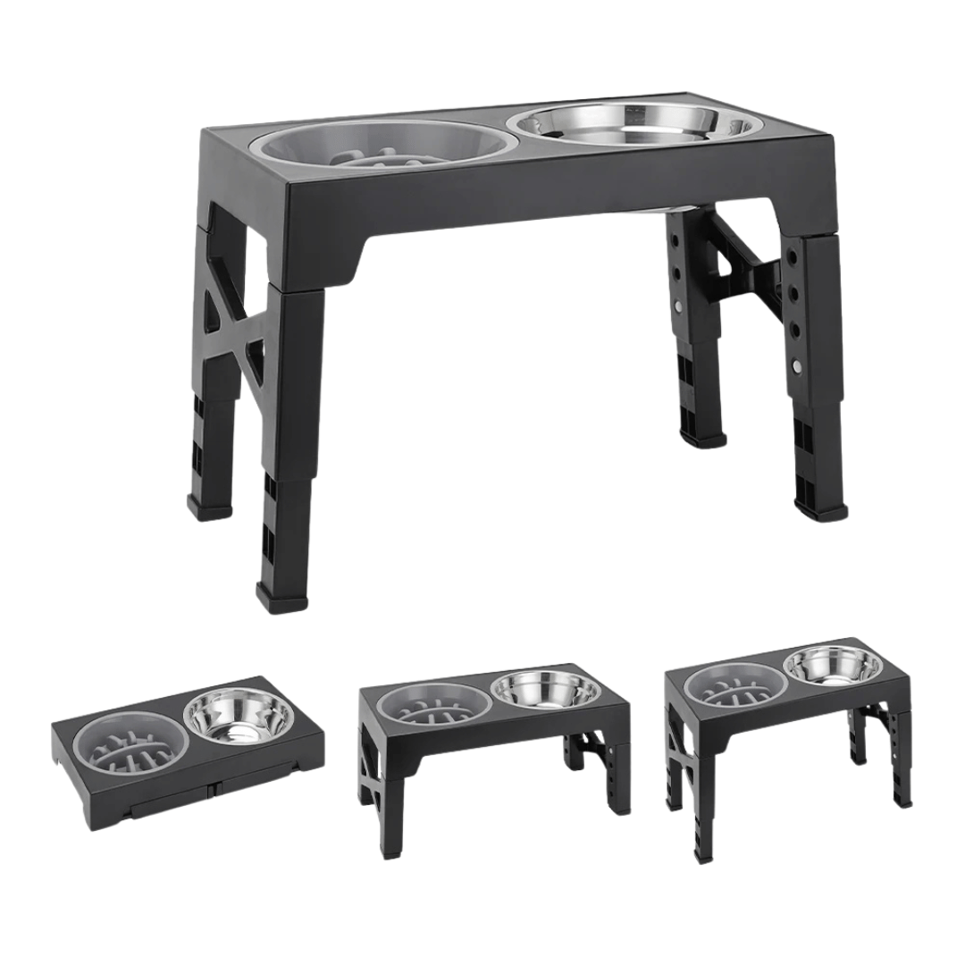 Raised Dog Bowl Stand with Adjustable Tilt & Stainless Steel & Slow-Feeding Bowls 10