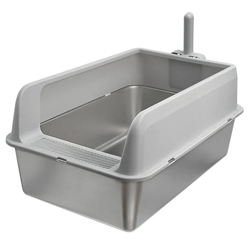 Semi-Enclosed Cat Litter Box with Stainless Steel Tray & Easy Entrance | Scoop Included 1