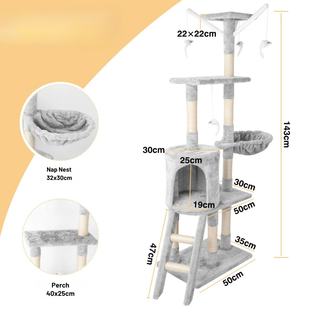 Sturdy Plush Cat Tree with Ladder & Condo, Basket & High Perches 7
