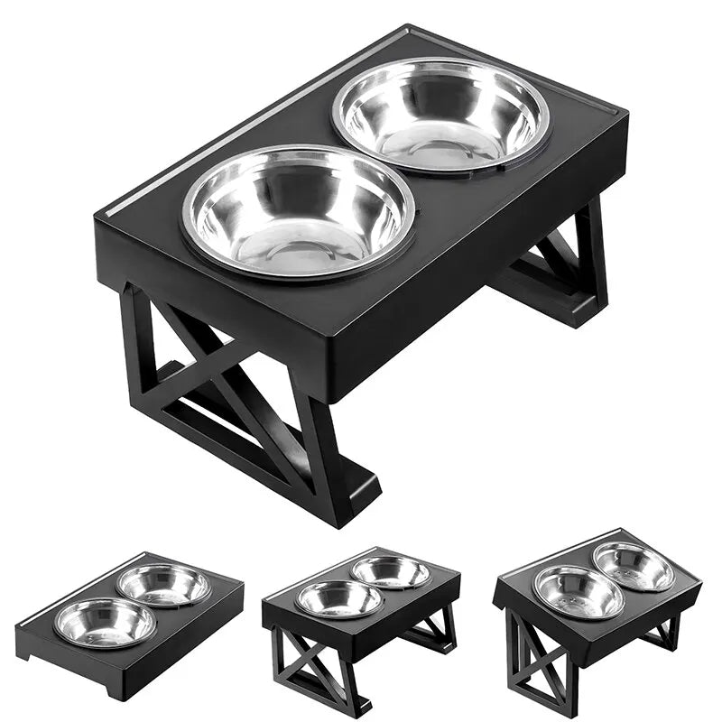 Adjustable Height & Tilt Raised Dog Bowl Stand with Stainless Steel & Slow-Feeding Dog Bowls 5
