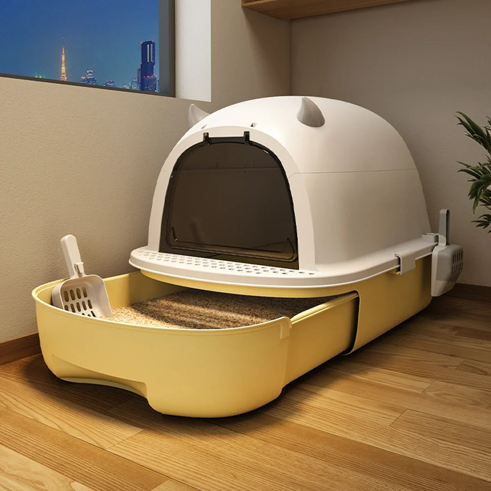 Enclosed Cat Litter Box with Swing Door & Pull-Out Tray Drawer | Scoop Included 12