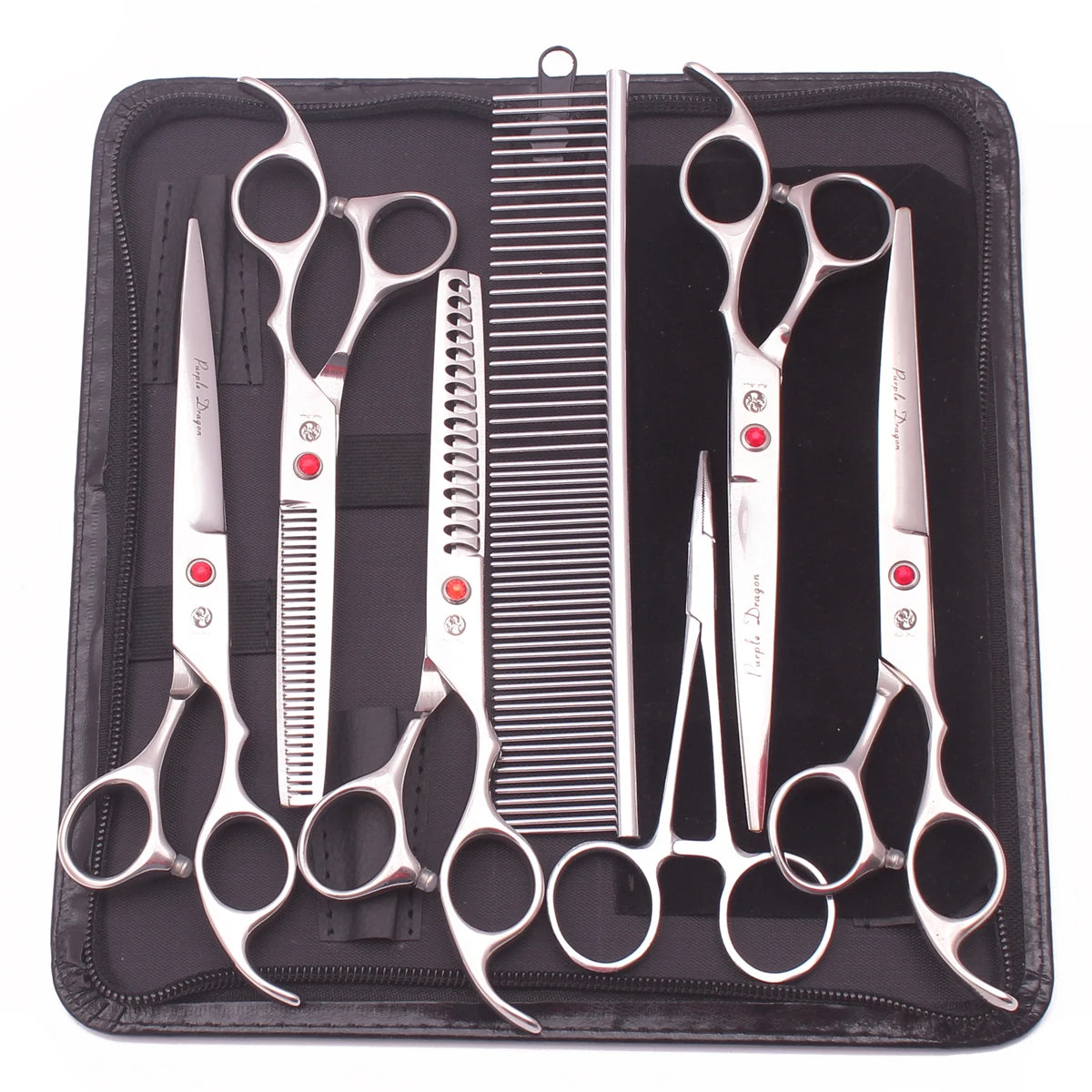 Stainless Steel 7-Piece Dog Grooming Scissors Set with Thinning Shears, Comb & Case