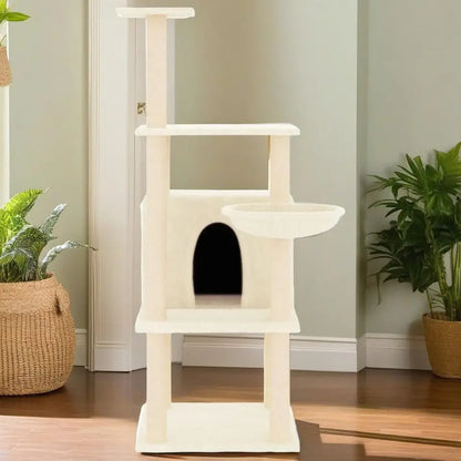 1.3 Metre Beige Cat Tree with Plush Condo, Basket & Perches 1