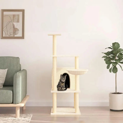 1.3 Metre Beige Cat Tree with Plush Condo, Basket & Perches 6