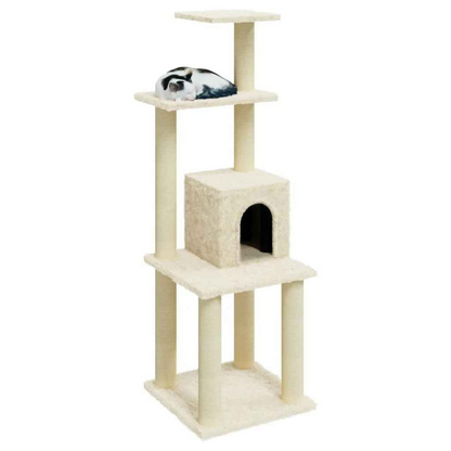1 Metre Beige Cat Tree Tower with Plush Condo, Perches & Scratching Posts 1