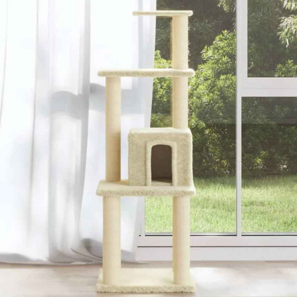1 Metre Beige Cat Tree Tower with Plush Condo, Perches & Scratching Posts 2