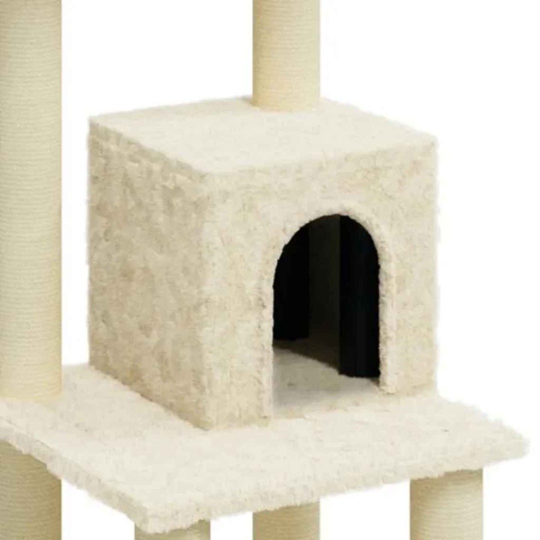 1 Metre Beige Cat Tree Tower with Plush Condo, Perches & Scratching Posts 3