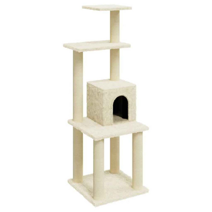 1 Metre Beige Cat Tree Tower with Plush Condo, Perches & Scratching Posts 4