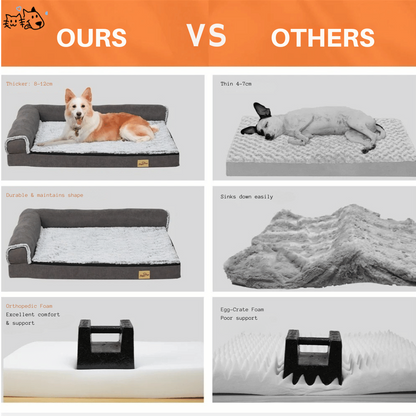 XL Orthopedic Memory Foam Dog Bed for Large Dogs with L-Shaped Bolster