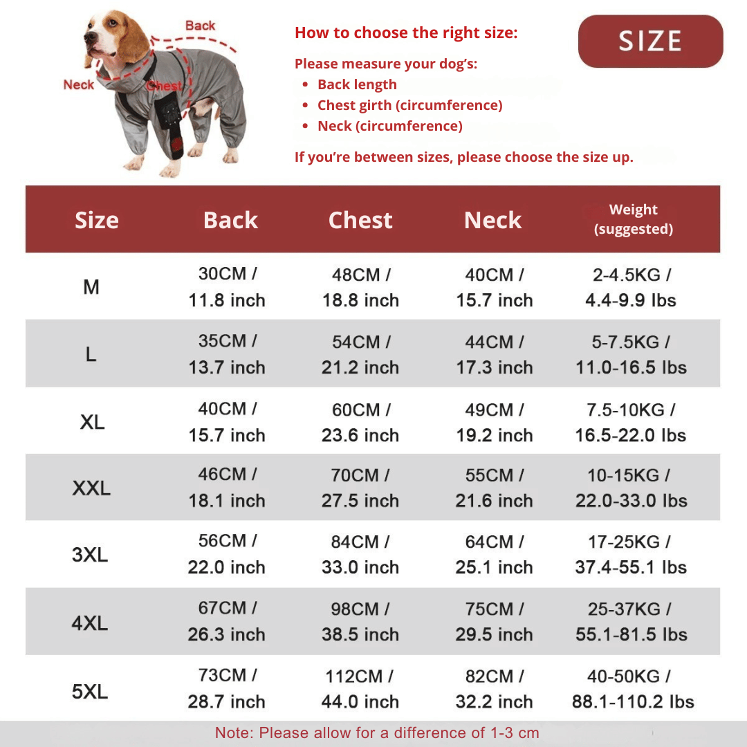 Reflective Full Body Dog Jacket with Adjustable Snood | Waterproof Dog Raincoat Jumpsuit