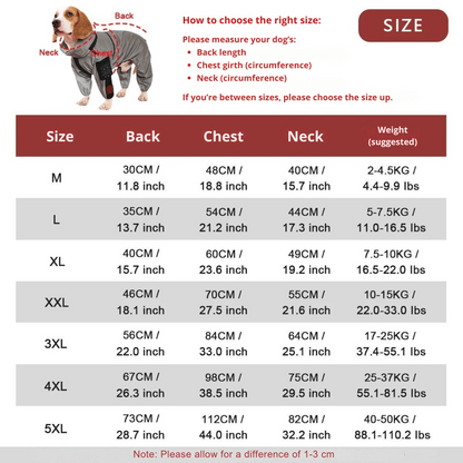 Reflective Full Body Dog Jacket with Adjustable Snood | Waterproof Dog Raincoat Jumpsuit