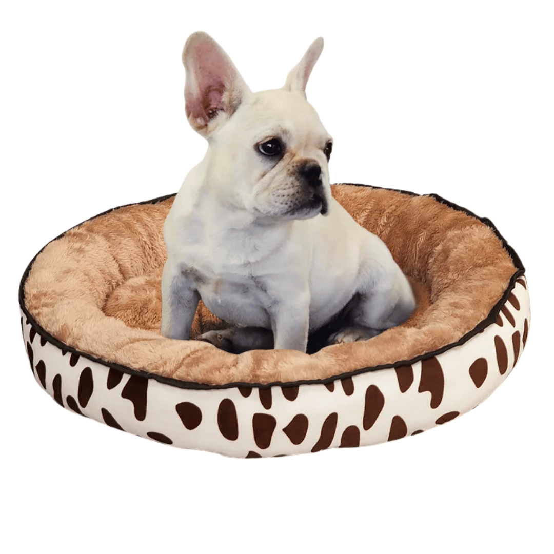 Washable Pet Bed with Cosy Fleece Interior for Dogs & Cats - Cow Print