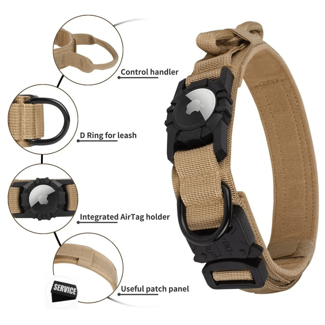 Heavy Duty Military-Style AirTag Holder Dog Collar | Tactical Air Tag Holder Collar 16