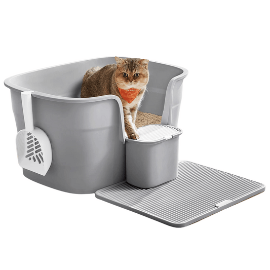 High-Sided Semi-Enclosed Cat Litter Box with Spill-Board & Waste Bag Storage Tub | Scoop Included