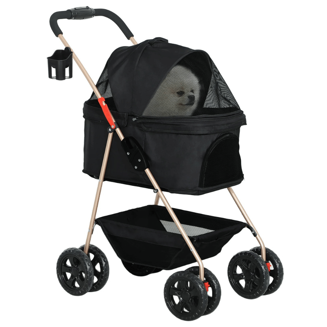 Mini-Dog Pet Stroller with Detachable Carrier Basket & Storage 1