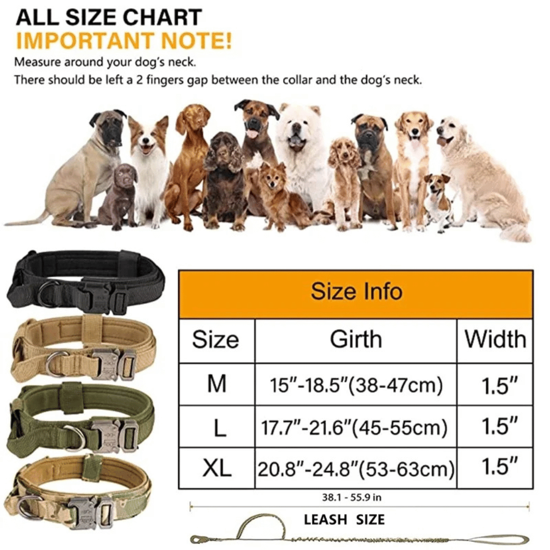Heavy Duty Military-Style Tactical Dog Collar & Leash for Large & XL Dogs 19