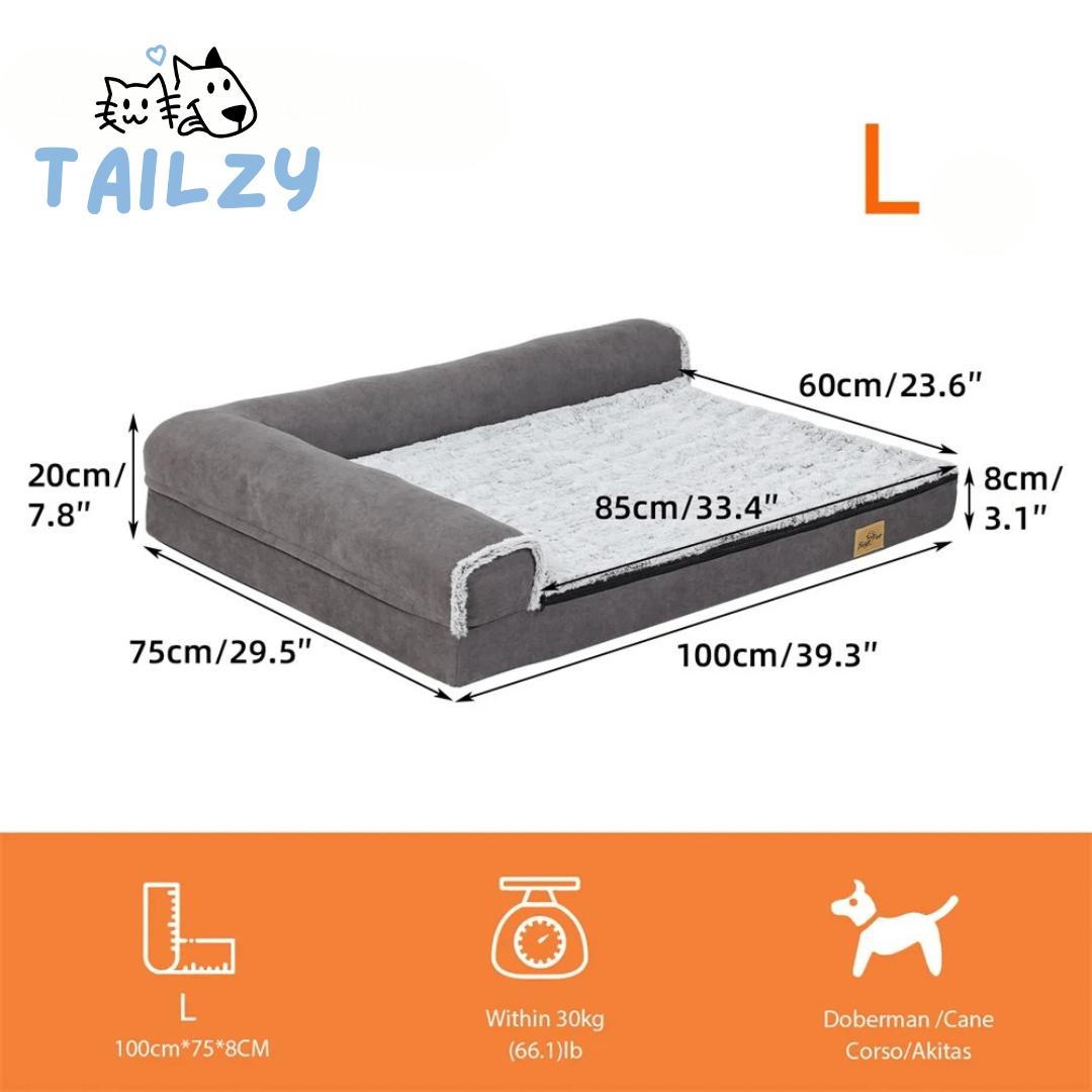 XL Orthopedic Memory Foam Dog Bed for Large Dogs with L-Shaped Bolster