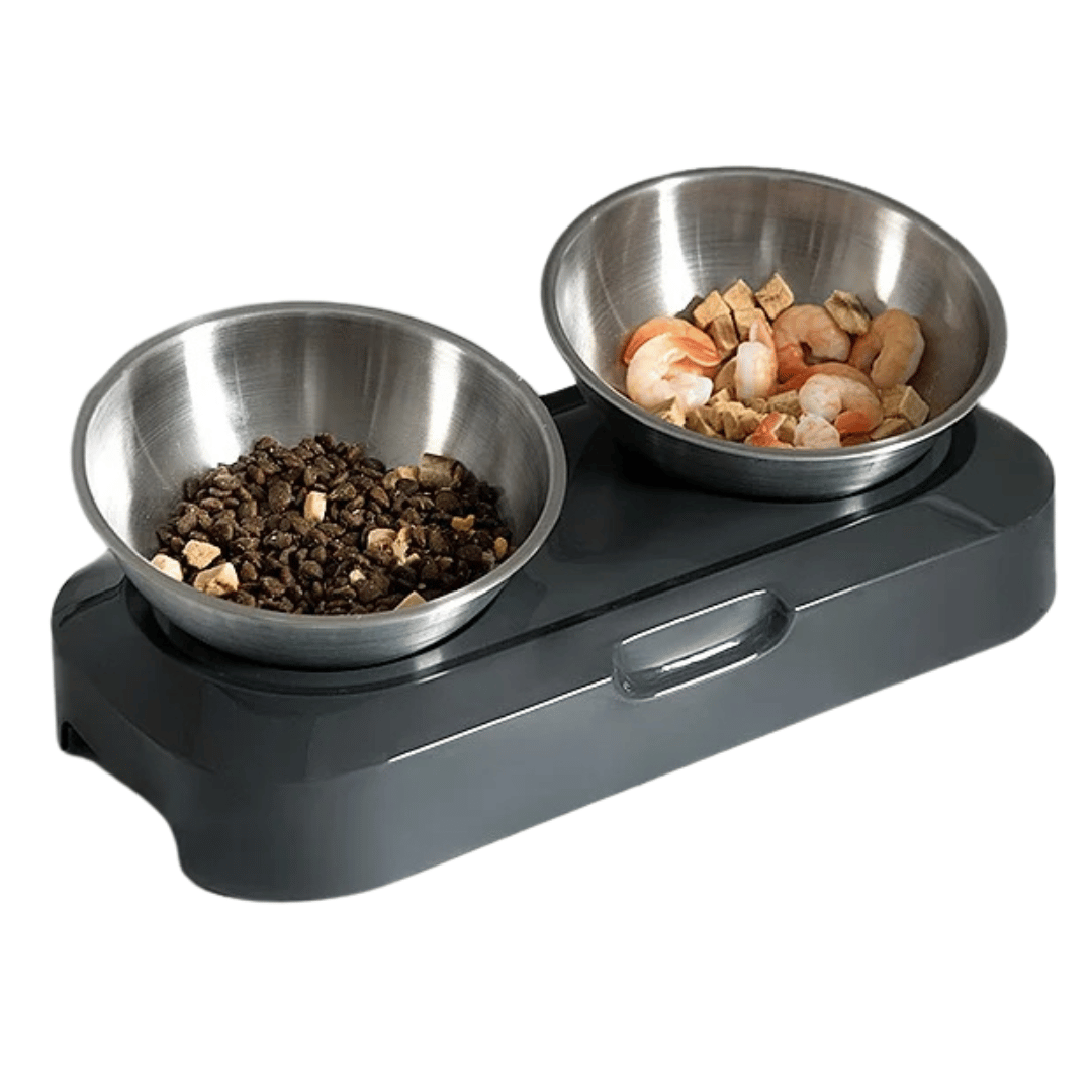 Raised & Tilted Cat & Puppy Feeding Station with Single or Double Stainless Steel Bowls 1