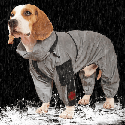 Reflective Full Body Dog Jacket with Adjustable Snood | Waterproof Dog Raincoat Jumpsuit