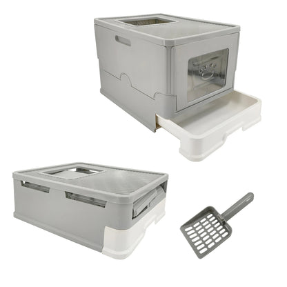 Cat Litter Box Enclosure with Double Entrance-Exit & Pull-Out Drawer Tray
