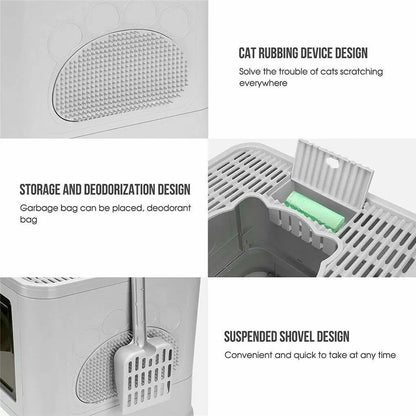 Double Entry & Exit Enclosed Cat Litter Box with Drawer Tray & Scoop 7