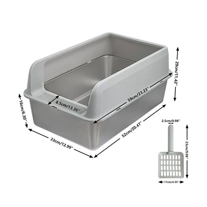 Semi-Enclosed Cat Litter Box with Stainless Steel Tray & Easy Entrance | Scoop Included 12