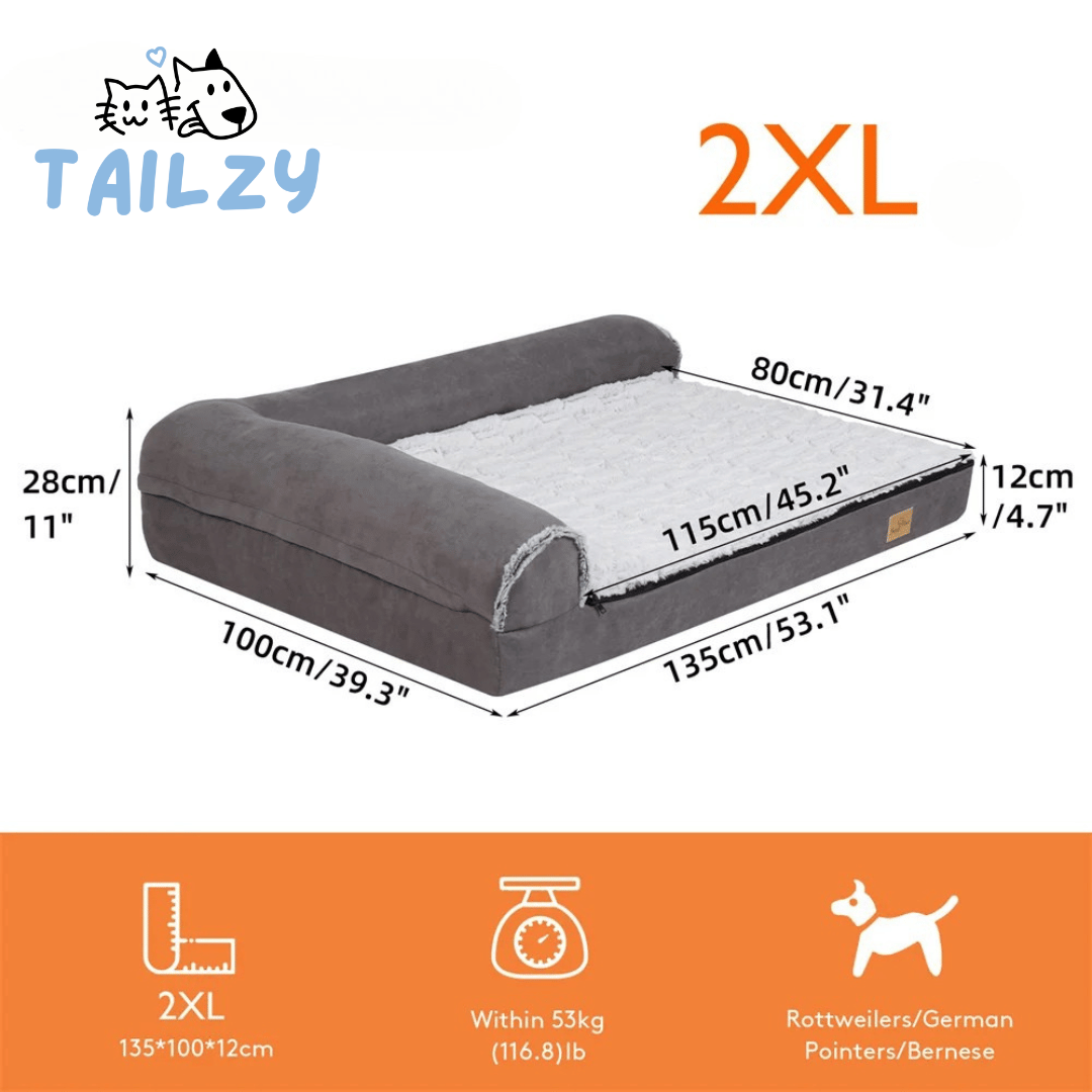 XL Orthopedic Memory Foam Dog Bed for Large Dogs with L-Shaped Bolster