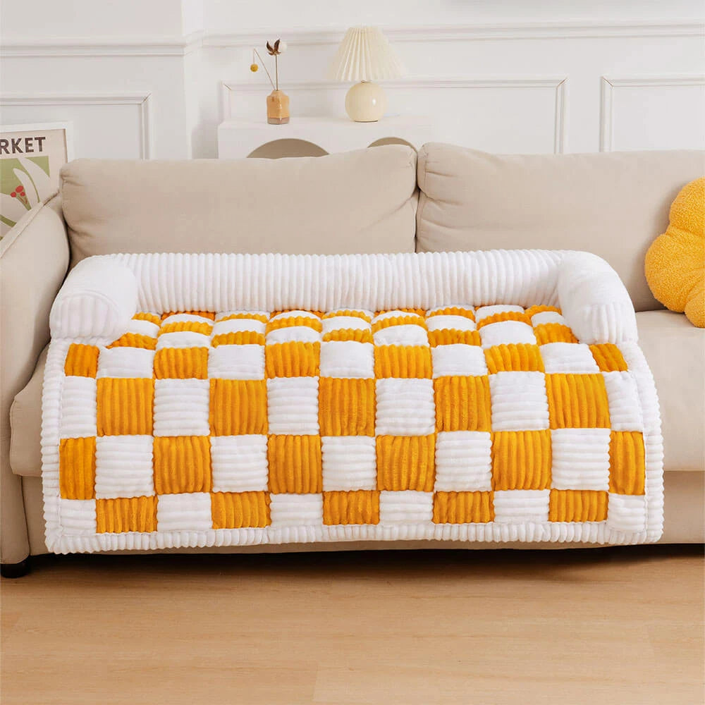 Cosy-Checkered Plush Dog Bed Sofa Protector with Bolster | For Smaller Dogs & Cats 4
