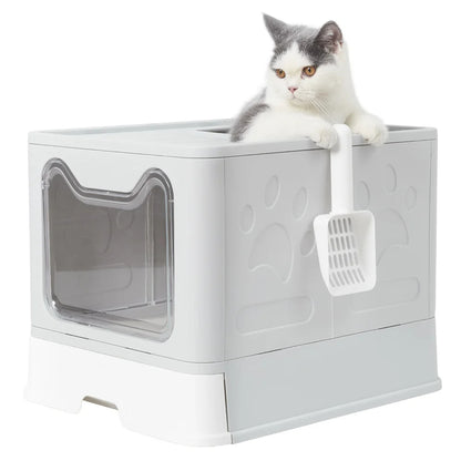 Front & Top Entry Enclosed Cat Litter Box with Drawer Tray & Scoop 6