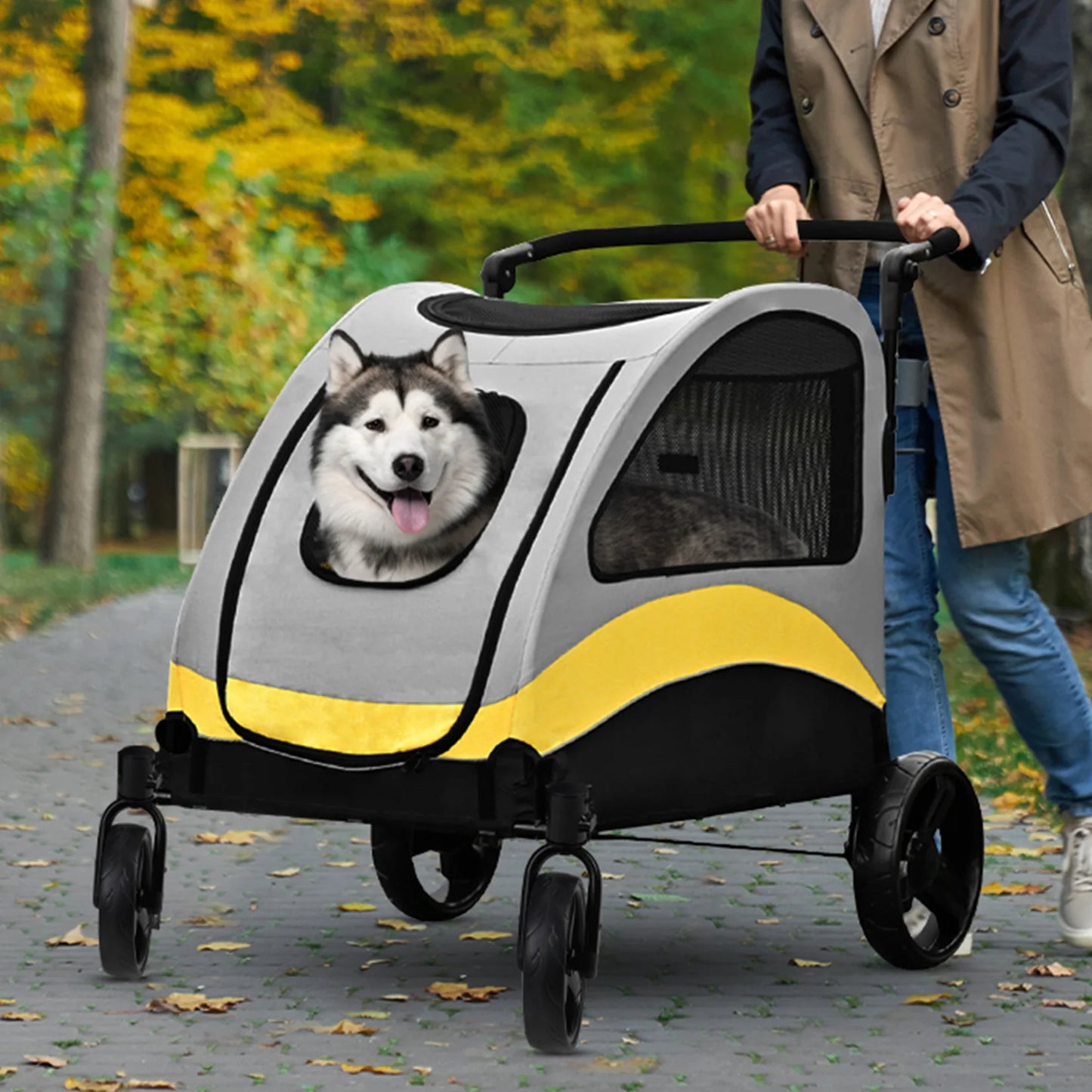 Spacious & Collapsible 4-Wheeler Dog Stroller for Large Breeds & Small Dogs 8