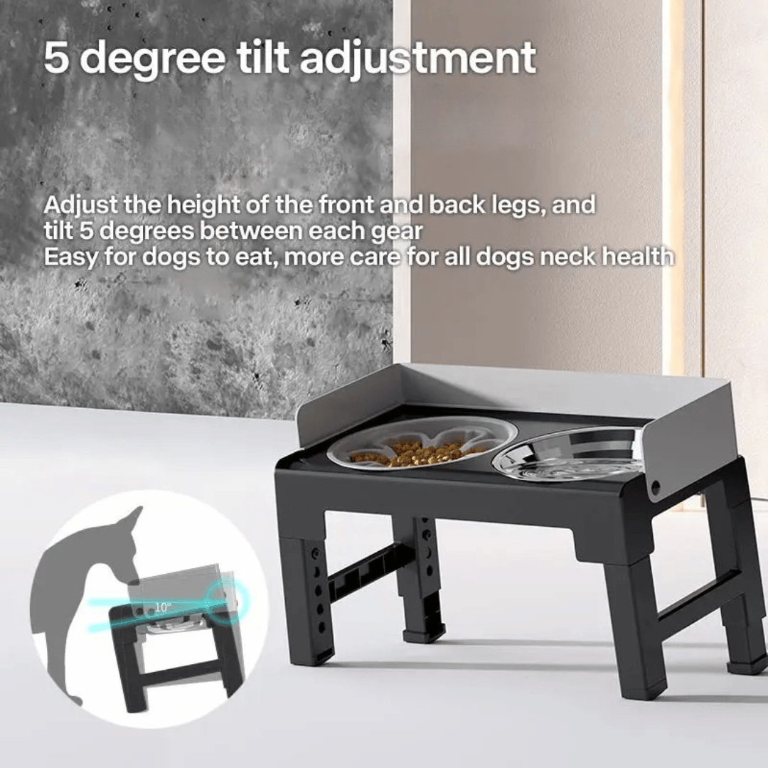 Adjustable Raised Dog Feeding Station with Stainless Steel & Slow-Feeding Bowls 12