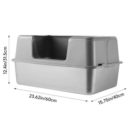High-Sided Semi-Enclosed Cat Litter Box with Stainless Steel Litter Tray | Scoop Included 15