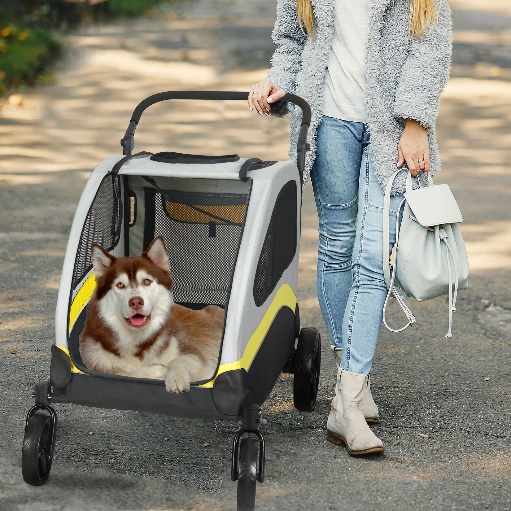 Spacious & Collapsible 4-Wheeler Dog Stroller for Large Breeds & Small Dogs 9